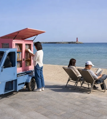 У Південній Кореї пляжна книгарня на триколіснику стала популярною в соцмережах