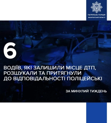 Закарпатські патрульні за тиждень розшукали 6 водіїв, які покинули місце автопригоди