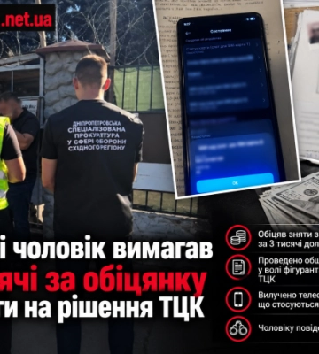 У Дніпрі чоловік вимагав $3 тисячі за обіцянку вплинути на рішення ТЦК