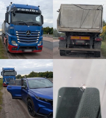 На Рівненщині через незакріплений вантаж легковик Hyundai обсипало щебенем