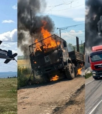 «Логистический нокдаун»: на трассе под Мелитополем десятки сгоревших фур, а дрон прилетел прямо в кабину оккупанта (видео)