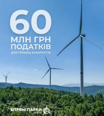 «Вітряні парки України» сплатили понад 60 млн грн податків у громади Закарпаття