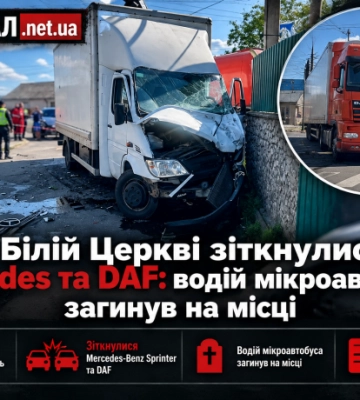 У Білій Церкві зіткнулися Mercedes та DAF: водій мікроавтобуса загинув на місці